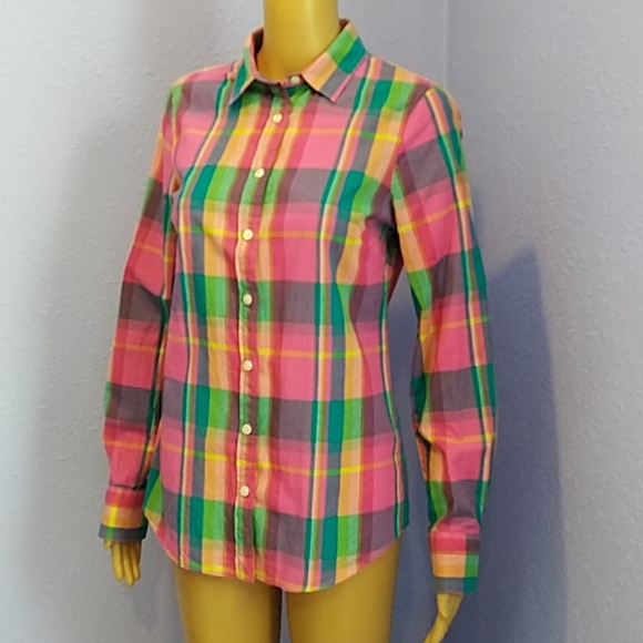 NWOT Plaid Rainbow J.Crew Perfect Button Down S - Picture 4 of 4